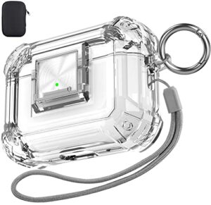valkit compatible airpods pro 2 case 2023/2022 clear with lock, soft tpu airpod pro 2nd/1st generation case shockproof protective cover with lanyard & keychain for airpods pro 2nd/1st gen