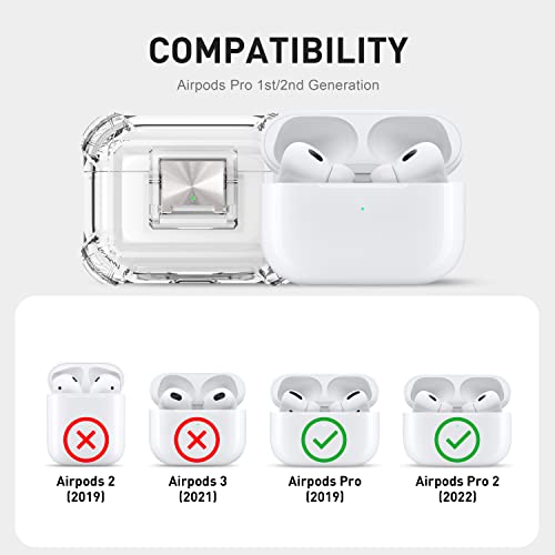 Valkit Compatible Airpods Pro 2 Case 2023/2022 Clear with Lock, Soft TPU AirPod Pro 2nd/1st Generation Case Shockproof Protective Cover with Lanyard & Keychain for Airpods Pro 2nd/1st Gen