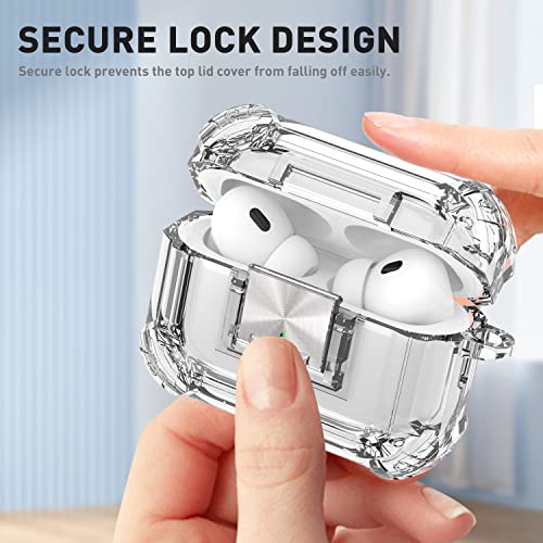 Valkit Compatible Airpods Pro 2 Case 2023/2022 Clear with Lock, Soft TPU AirPod Pro 2nd/1st Generation Case Shockproof Protective Cover with Lanyard & Keychain for Airpods Pro 2nd/1st Gen
