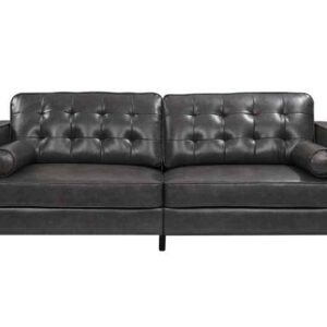 ATY 3-Seater Leather Sofa with Two Bolster Pillows and Tufted Backrest, Mid-Century Modern Couch, Luxury Style for Apartment, Meetingroom, Livingroom, 85inch, Dark Gray