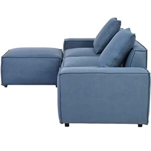 ATY L Shaped Sectional Sofa with Removable Ottomans and 2 Pillows, Living Room Polyester Couch w/Low Backrest & Wide Armrest, for Home, Apartment, Office, Livingroom, Blue Gray