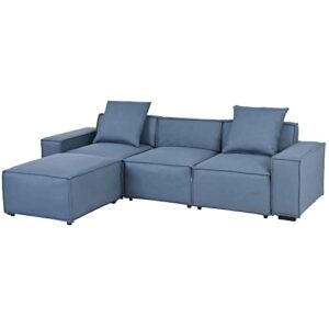 ATY L Shaped Sectional Sofa with Removable Ottomans and 2 Pillows, Living Room Polyester Couch w/Low Backrest & Wide Armrest, for Home, Apartment, Office, Livingroom, Blue Gray