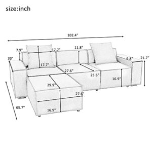 ATY L Shaped Sectional Sofa with Removable Ottomans and 2 Pillows, Living Room Polyester Couch w/Low Backrest & Wide Armrest, for Home, Apartment, Office, Livingroom, Blue Gray