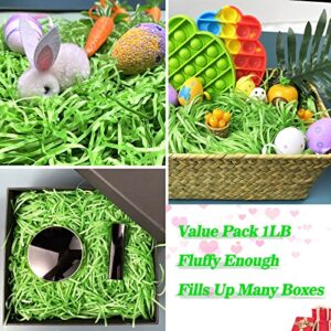 QLINLEAF 1LB Easter Green Grass Basket Filler Recyclable Paper Green Raffia Grass Recyclable Shred Paper Paper Filler for Easter Party Gift Basket Filler