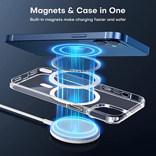 TAURI 5-in-1 Magnetic for iPhone 12 Case for iPhone 12 Pro Case [Designed for Magsafe], with 2 Screen Protector +2 Camera Lens Protector [Not-Yellowing] Case for iPhone 12/12 Pro, Clear