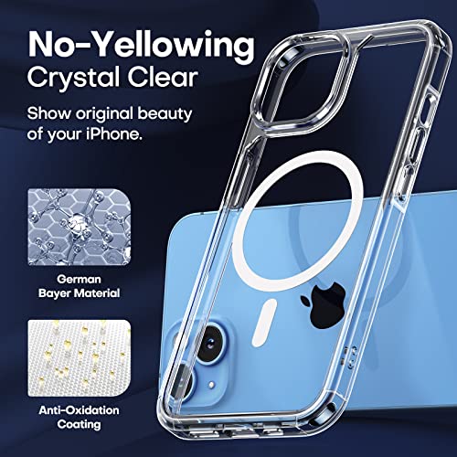 TAURI 5-in-1 Magnetic for iPhone 13 Case for iPhone 14 Case [Designed for Magsafe], with 2X Screen Protectors +2X Camera Lens Protectors, [Not-Yellowing] Magnetic Phone Case for iPhone 13/14, Clear