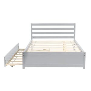 Full Size Bed with Trundle , Solid Wood Full Platform Bed with Pull Out Trundle Bed for Kids Girls Boys ,No Box Spring Needed