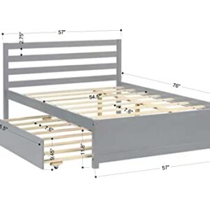 Full Size Bed with Trundle , Solid Wood Full Platform Bed with Pull Out Trundle Bed for Kids Girls Boys ,No Box Spring Needed