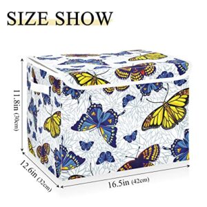 innewgogo Blue Yellow Butterflies Storage Bins with Lids for Organizing Dust-proof Storage Bins with Handles Oxford Cloth Storage Cube Box for Living Room