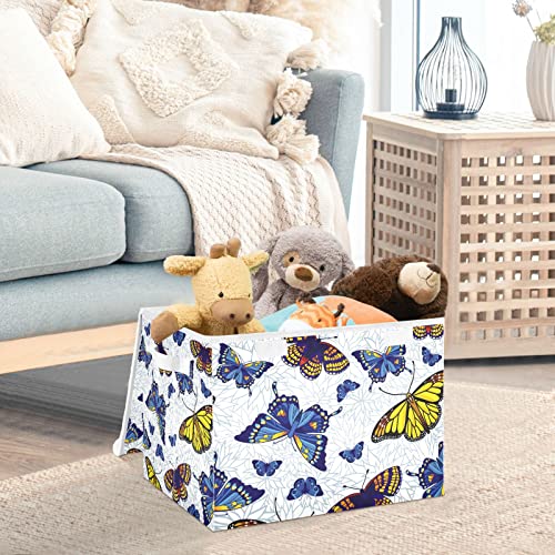 innewgogo Blue Yellow Butterflies Storage Bins with Lids for Organizing Dust-proof Storage Bins with Handles Oxford Cloth Storage Cube Box for Living Room