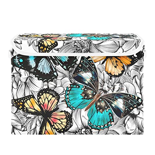 innewgogo Butterfly Storage Bins with Lids for Organizing Baskets Cube with Cover with Handles Oxford Cloth Storage Cube Box for Bed Room