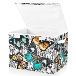innewgogo Butterfly Storage Bins with Lids for Organizing Baskets Cube with Cover with Handles Oxford Cloth Storage Cube Box for Bed Room