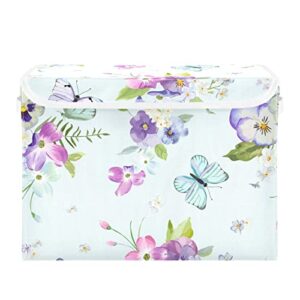 innewgogo flowers butterflies storage bins with lids for organizing collapsible storage cube bin with handles oxford cloth storage cube box for room