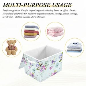 innewgogo Flowers Butterflies Storage Bins with Lids for Organizing Collapsible Storage Cube Bin with Handles Oxford Cloth Storage Cube Box for Room