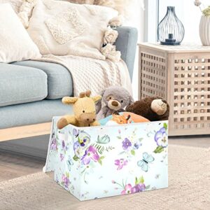 innewgogo Flowers Butterflies Storage Bins with Lids for Organizing Collapsible Storage Cube Bin with Handles Oxford Cloth Storage Cube Box for Room