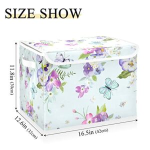 innewgogo Flowers Butterflies Storage Bins with Lids for Organizing Collapsible Storage Cube Bin with Handles Oxford Cloth Storage Cube Box for Room