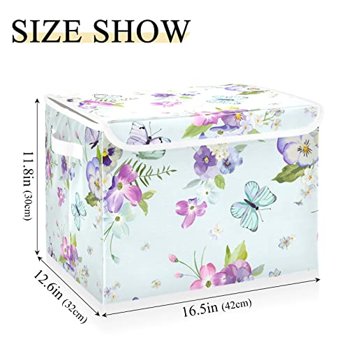 innewgogo Flowers Butterflies Storage Bins with Lids for Organizing Collapsible Storage Cube Bin with Handles Oxford Cloth Storage Cube Box for Room