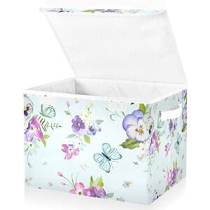 innewgogo Flowers Butterflies Storage Bins with Lids for Organizing Collapsible Storage Cube Bin with Handles Oxford Cloth Storage Cube Box for Room