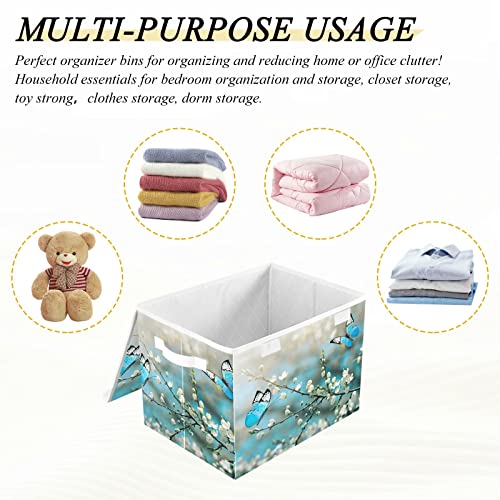 innewgogo Cherry Blossom Butterfly Storage Bins with Lids for Organizing Foldable Storage Box With Lid with Handles Oxford Cloth Storage Cube Box for Toys