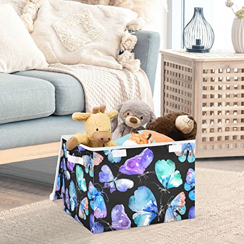 innewgogo Cute Butterflies Storage Bins with Lids for Organizing Foldable Storage Bins with Handles Oxford Cloth Storage Cube Box for Living Room