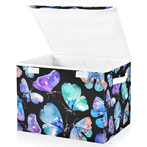 innewgogo Cute Butterflies Storage Bins with Lids for Organizing Foldable Storage Bins with Handles Oxford Cloth Storage Cube Box for Living Room