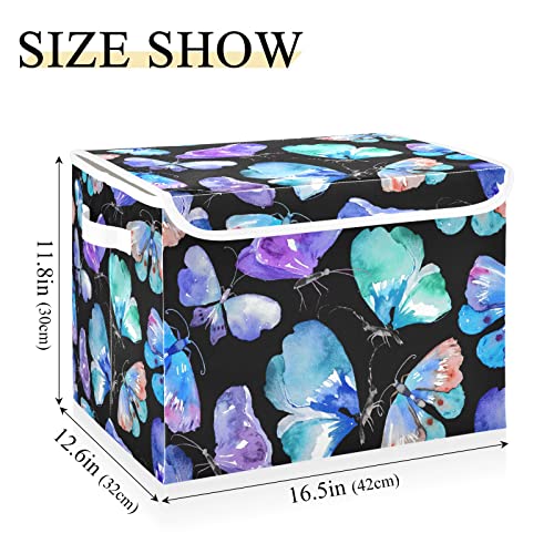 innewgogo Cute Butterflies Storage Bins with Lids for Organizing Foldable Storage Bins with Handles Oxford Cloth Storage Cube Box for Living Room