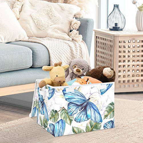 innewgogo Butterfly White Roses Storage Bins with Lids for Organizing Decorative Callapsible Storage Basket with Handles Oxford Cloth Storage Cube Box for Living Room