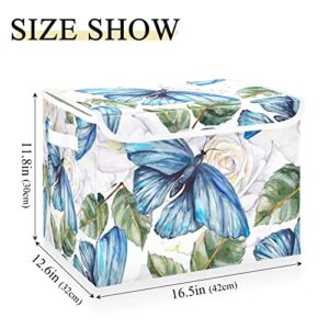innewgogo Butterfly White Roses Storage Bins with Lids for Organizing Decorative Callapsible Storage Basket with Handles Oxford Cloth Storage Cube Box for Living Room