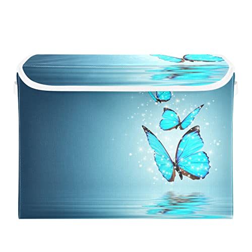 innewgogo Blue Magic Butterfly Storage Bins with Lids for Organizing Cube Cubby with Handles Oxford Cloth Storage Cube Box for Room