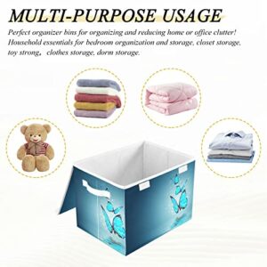 innewgogo Blue Magic Butterfly Storage Bins with Lids for Organizing Cube Cubby with Handles Oxford Cloth Storage Cube Box for Room