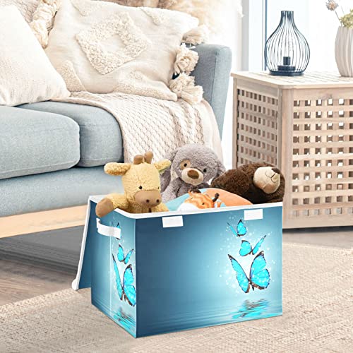 innewgogo Blue Magic Butterfly Storage Bins with Lids for Organizing Cube Cubby with Handles Oxford Cloth Storage Cube Box for Room