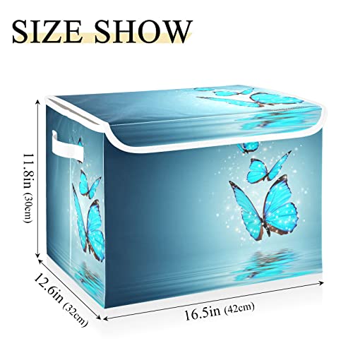 innewgogo Blue Magic Butterfly Storage Bins with Lids for Organizing Cube Cubby with Handles Oxford Cloth Storage Cube Box for Room