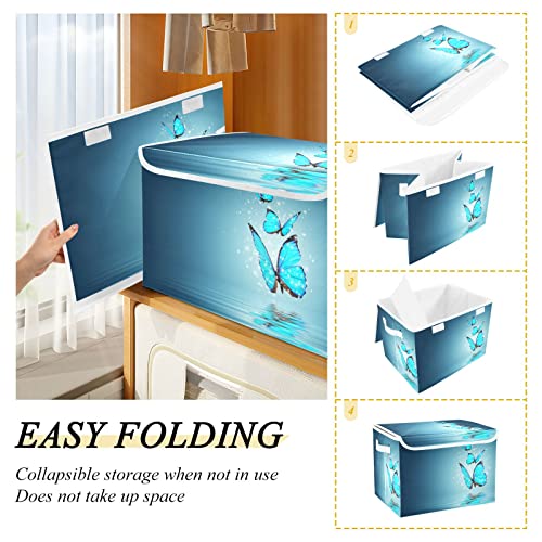 innewgogo Blue Magic Butterfly Storage Bins with Lids for Organizing Cube Cubby with Handles Oxford Cloth Storage Cube Box for Room