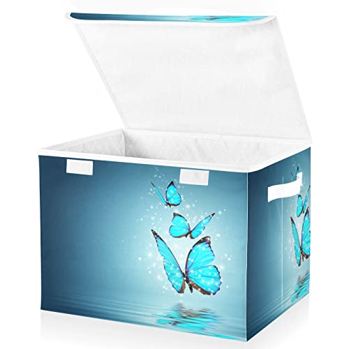 innewgogo Blue Magic Butterfly Storage Bins with Lids for Organizing Cube Cubby with Handles Oxford Cloth Storage Cube Box for Room