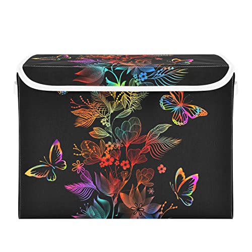 innewgogo Floral Butterfly Storage Bins with Lids for Organizing Large Collapsible Storage Bins with Handles Oxford Cloth Storage Cube Box for Car