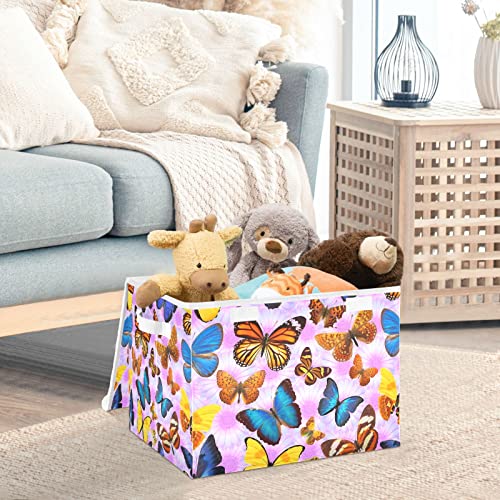 innewgogo Butterflies Violet Flowers Storage Bins with Lids for Organizing Baskets Cube with Cover with Handles Oxford Cloth Storage Cube Box for Clothes