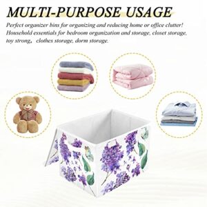 innewgogo Purple Flower Butterfly Storage Bins with Lids for Organizing Baskets Cube with Cover with Handles Oxford Cloth Storage Cube Box for Dog Toys