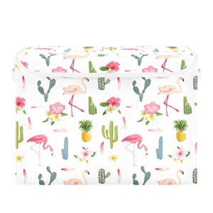 innewgogo tropical flamingo cactus storage bins with lids for organizing large collapsible storage bins with handles oxford cloth storage cube box for home