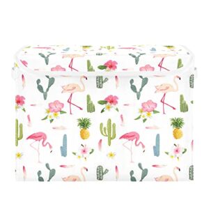 innewgogo Tropical Flamingo Cactus Storage Bins with Lids for Organizing Large Collapsible Storage Bins with Handles Oxford Cloth Storage Cube Box for Home