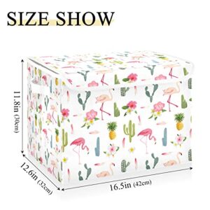 innewgogo Tropical Flamingo Cactus Storage Bins with Lids for Organizing Large Collapsible Storage Bins with Handles Oxford Cloth Storage Cube Box for Home