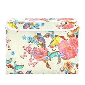 innewgogo flowers birds butterflies storage bins with lids for organizing foldable storage box with lid with handles oxford cloth storage cube box for car