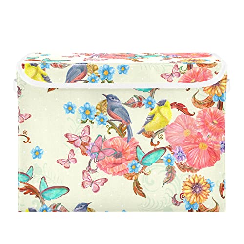 innewgogo Flowers Birds Butterflies Storage Bins with Lids for Organizing Foldable Storage Box With Lid with Handles Oxford Cloth Storage Cube Box for Car