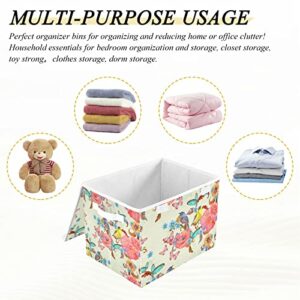 innewgogo Flowers Birds Butterflies Storage Bins with Lids for Organizing Foldable Storage Box With Lid with Handles Oxford Cloth Storage Cube Box for Car