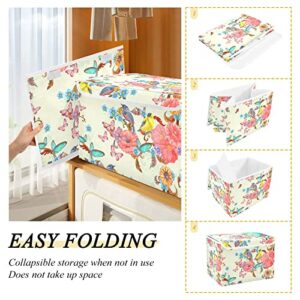 innewgogo Flowers Birds Butterflies Storage Bins with Lids for Organizing Foldable Storage Box With Lid with Handles Oxford Cloth Storage Cube Box for Car