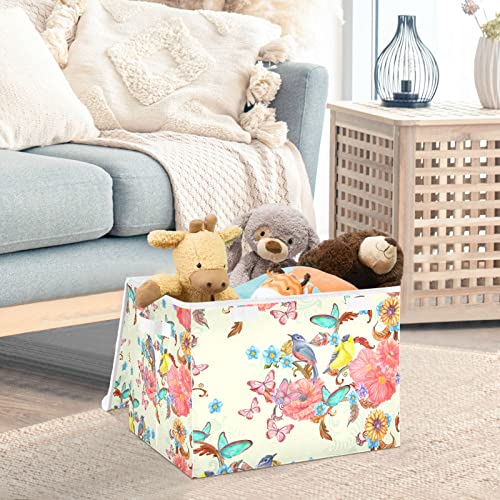 innewgogo Flowers Birds Butterflies Storage Bins with Lids for Organizing Foldable Storage Box With Lid with Handles Oxford Cloth Storage Cube Box for Car