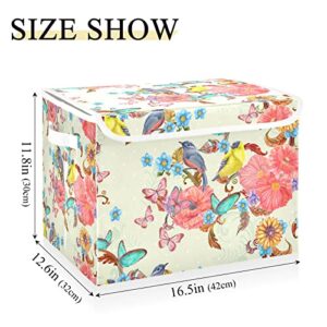 innewgogo Flowers Birds Butterflies Storage Bins with Lids for Organizing Foldable Storage Box With Lid with Handles Oxford Cloth Storage Cube Box for Car