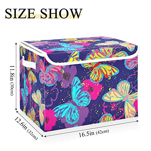 innewgogo Butterflies Painting Storage Bins with Lids for Organizing Collapsible Storage Cube Bin with Handles Oxford Cloth Storage Cube Box for Car