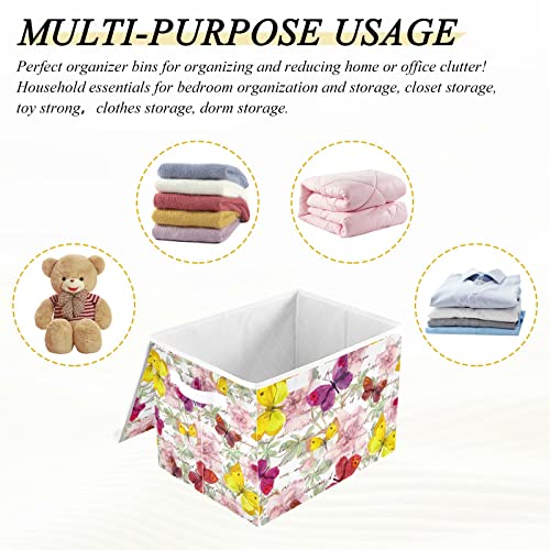 innewgogo Flowers Butterflies Storage Bins with Lids for Organizing Storage Baskets with Handles Oxford Cloth Storage Cube Box for Room