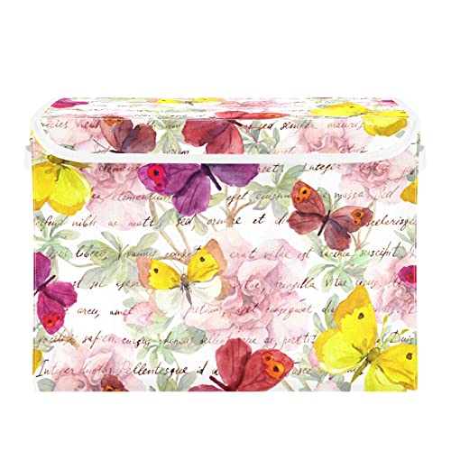 innewgogo Flowers Butterflies Storage Bins with Lids for Organizing Storage Baskets with Handles Oxford Cloth Storage Cube Box for Room