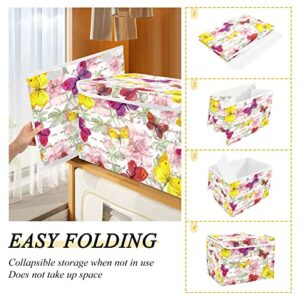 innewgogo Flowers Butterflies Storage Bins with Lids for Organizing Storage Baskets with Handles Oxford Cloth Storage Cube Box for Room